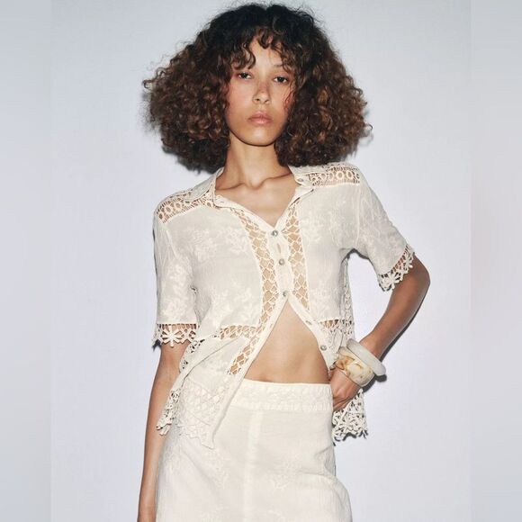 ZARA ZW COLLECTION COMBINATION CROCHET BLOUSE - Picture 3 of 8